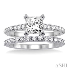 1 1/4 Ctw Diamond Wedding Set with 1 Ctw Princess Cut Engagement Ring and 1/3 Ctw Wedding Band in 14K White Gold