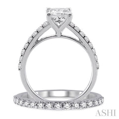 1 1/4 Ctw Diamond Wedding Set with 1 Ctw Princess Cut Engagement Ring and 1/3 Ctw Wedding Band in 14K White Gold