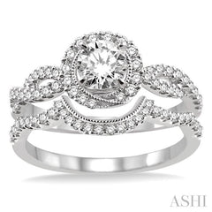 3/4 Ctw Diamond Wedding Set with 5/8 Ctw Round Cut Engagement Ring and 1/6 Ctw Wedding Band in 14K White Gold