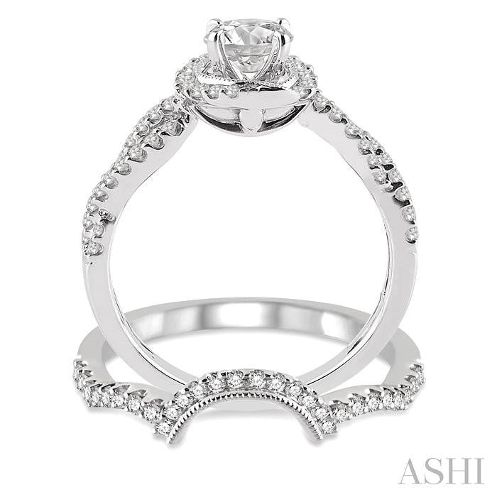 3/4 Ctw Diamond Wedding Set with 5/8 Ctw Round Cut Engagement Ring and 1/6 Ctw Wedding Band in 14K White Gold