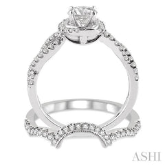 3/4 Ctw Diamond Wedding Set with 5/8 Ctw Round Cut Engagement Ring and 1/6 Ctw Wedding Band in 14K White Gold