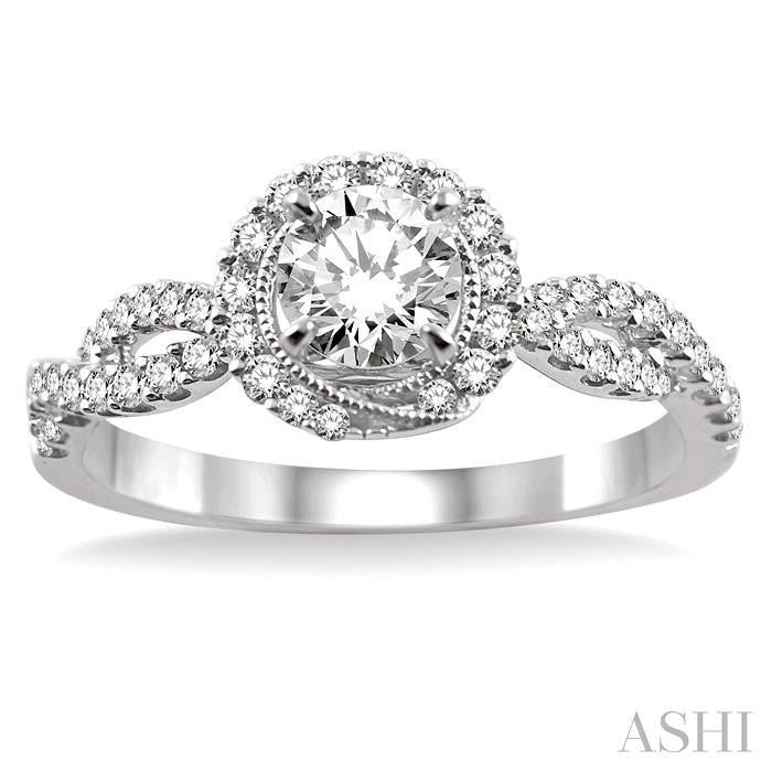 5/8 Ctw Diamond Engagement Ring with 1/4 Ct Round Cut Center Stone in 14K White Gold