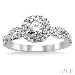 5/8 Ctw Diamond Engagement Ring with 1/4 Ct Round Cut Center Stone in 14K White Gold