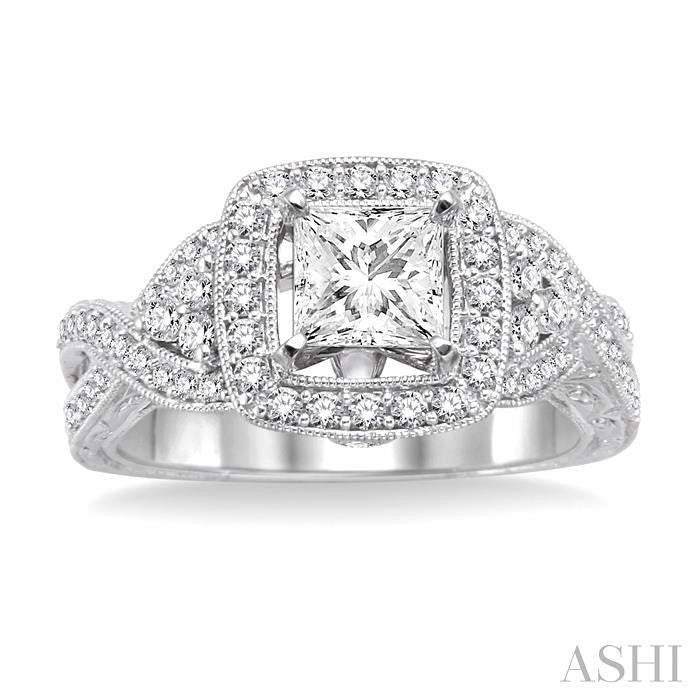 1 1/4 Ctw Diamond Engagement Ring with 3/4 Ct Princess Cut Center Stone in 14K White Gold