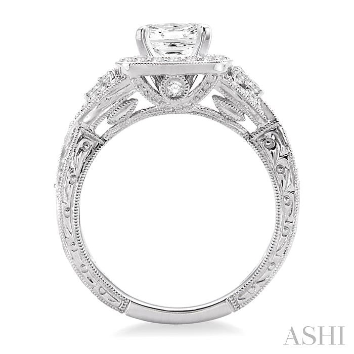 1 1/4 Ctw Diamond Engagement Ring with 3/4 Ct Princess Cut Center Stone in 14K White Gold