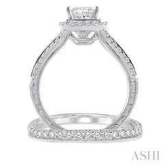 1 3/8 Ctw Diamond Wedding Set with 1 1/6 Ctw Princess Cut Engagement Ring and 1/4 Ctw Wedding Band in 14K White Gold