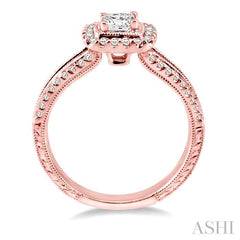3/4 Ctw Diamond Engagement Ring with 1/3 Ct Princess Cut Center Stone in 14K Rose Gold