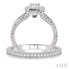 7/8 Ctw Diamond Wedding Set with 3/4 Ctw Princess Cut Engagement Ring and 1/6 Ctw Wedding Band in 14K White Gold