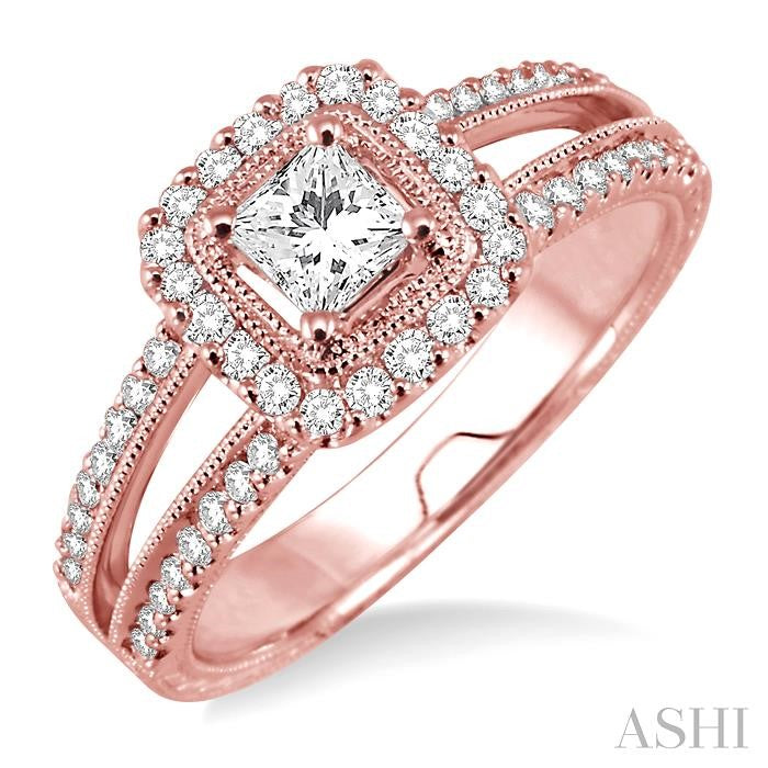 1/3 ctw Round Cut Diamond Semi-Mount Engagement Ring in 14K Rose Gold