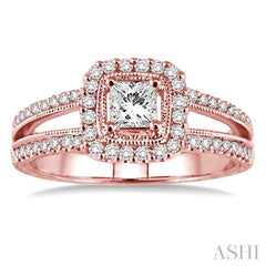1/3 ctw Round Cut Diamond Semi-Mount Engagement Ring in 14K Rose Gold