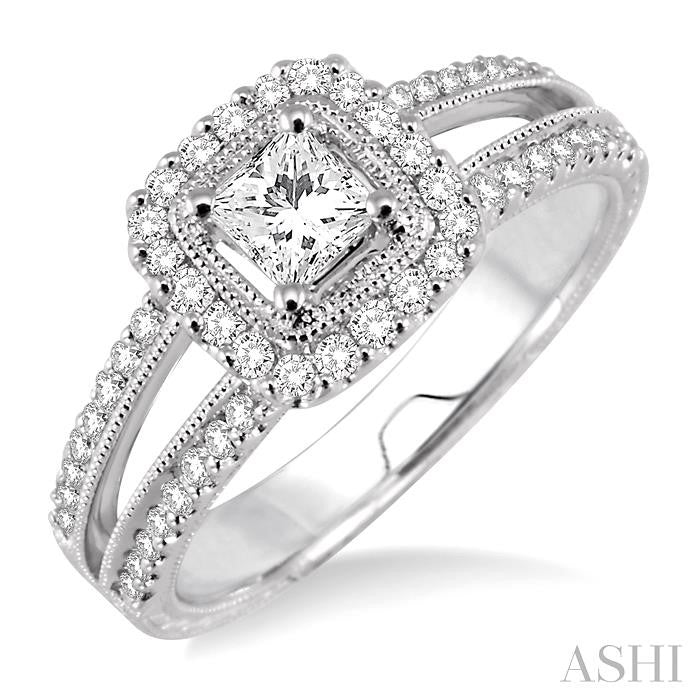 1/3 Ctw Round Cut Diamond Semi-Mount Engagement Ring in 14K White Gold