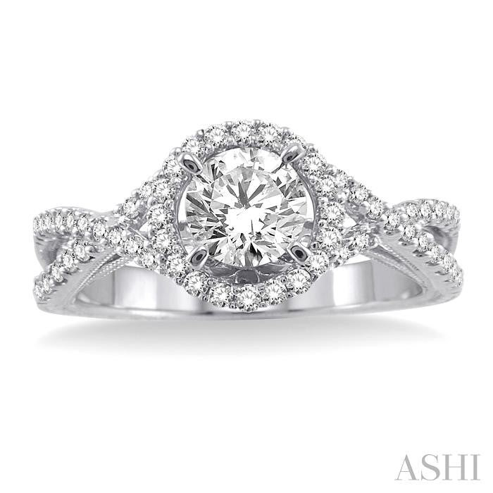 1 Ctw Diamond Engagement Ring with 5/8 Ct Round Cut Center Stone in 14K White Gold