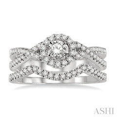 3/4 Ctw Diamond Wedding Set with 1/2 Ctw Round Cut Engagement Ring and 1/6 Ctw Wedding Band in 14K White Gold