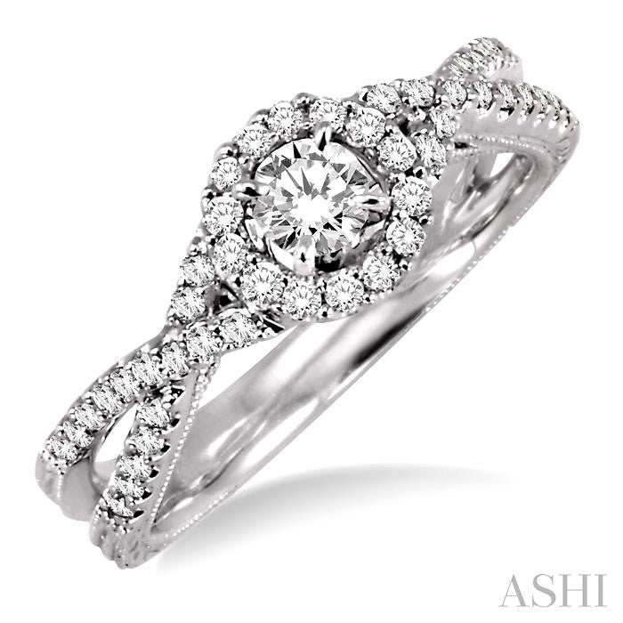 1/3 Ctw Round Cut Diamond Semi-Mount Engagement Ring in 14K White Gold