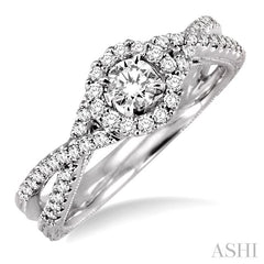 1/3 Ctw Round Cut Diamond Semi-Mount Engagement Ring in 14K White Gold