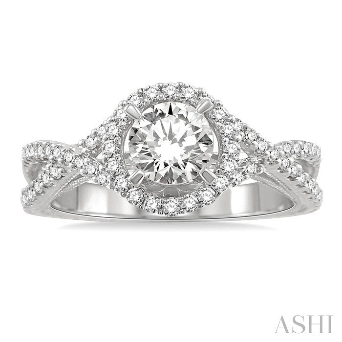 1/3 Ctw Round Cut Diamond Semi-Mount Engagement Ring in 14K White Gold