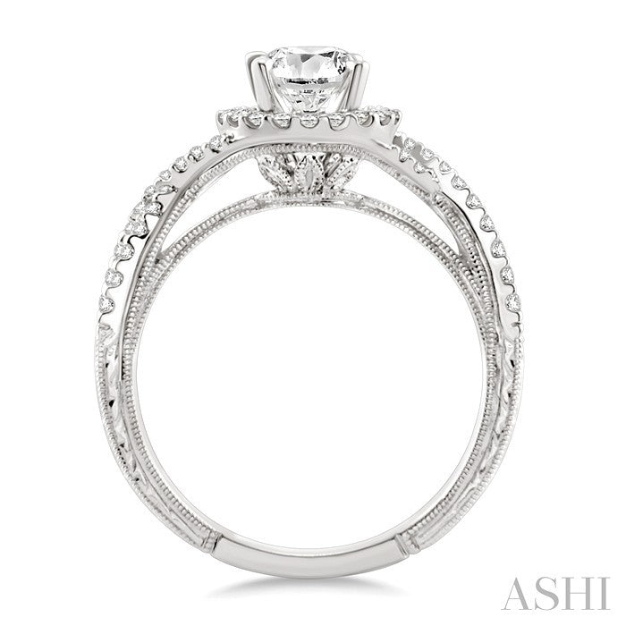 1/3 Ctw Round Cut Diamond Semi-Mount Engagement Ring in 14K White Gold