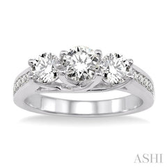 1 1/2 Ctw Diamond Engagement Ring with 1/2 Ct Round Cut Center Stone in 14K White Gold