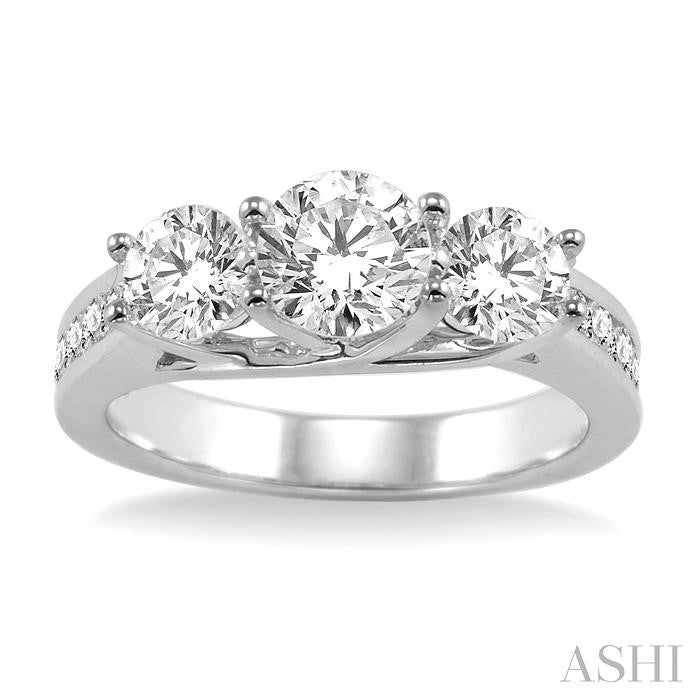 2 ctw Diamond Engagement Ring with 3/4 ct Round Cut Center Stone in 14K White Gold