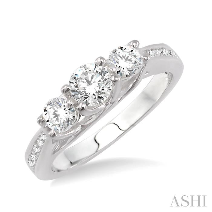 1 ctw Diamond Engagement Ring with 3/8 ct Round Cut Center Stone in 14K White Gold