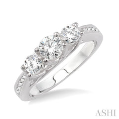 1 ctw Diamond Engagement Ring with 3/8 ct Round Cut Center Stone in 14K White Gold