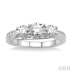 1 ctw Diamond Engagement Ring with 3/8 ct Round Cut Center Stone in 14K White Gold