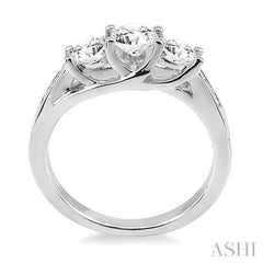 1 ctw Diamond Engagement Ring with 3/8 ct Round Cut Center Stone in 14K White Gold
