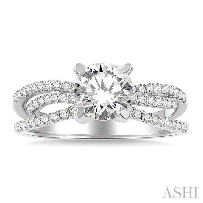 1 1/4 Ctw Diamond Engagement Ring with 7/8 Ct Round Cut Center Stone in 14K White Gold