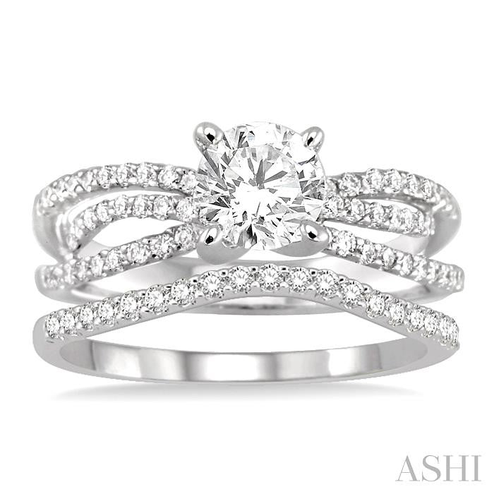 1 1/2 Ctw Diamond Wedding Set with 1 1/4 Ctw Round Cut Engagement Ring and 1/5 Ctw Wedding Band in 14K White Gold