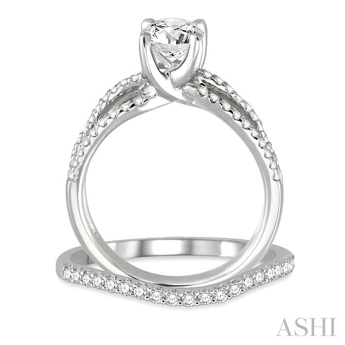 1 1/2 Ctw Diamond Wedding Set with 1 1/4 Ctw Round Cut Engagement Ring and 1/5 Ctw Wedding Band in 14K White Gold