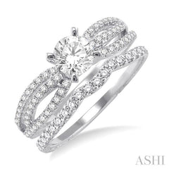 1 1/10 Ctw Diamond Wedding Set with 7/8 Ctw Round Cut Engagement Ring and 1/4 Ctw Wedding Band in 14K White Gold