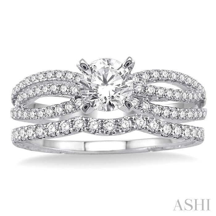 1 1/10 Ctw Diamond Wedding Set with 7/8 Ctw Round Cut Engagement Ring and 1/4 Ctw Wedding Band in 14K White Gold