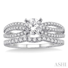 1 1/10 Ctw Diamond Wedding Set with 7/8 Ctw Round Cut Engagement Ring and 1/4 Ctw Wedding Band in 14K White Gold