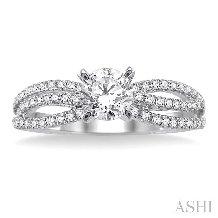 7/8 Ctw Diamond Engagement Ring with 1/2 Ct Round Cut Center Stone in 14K White Gold