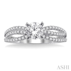 7/8 Ctw Diamond Engagement Ring with 1/2 Ct Round Cut Center Stone in 14K White Gold