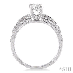 7/8 Ctw Diamond Engagement Ring with 1/2 Ct Round Cut Center Stone in 14K White Gold