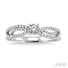 1/2 Ctw Diamond Engagement Ring with 1/5 Ct Round Cut Center Stone in 14K White Gold