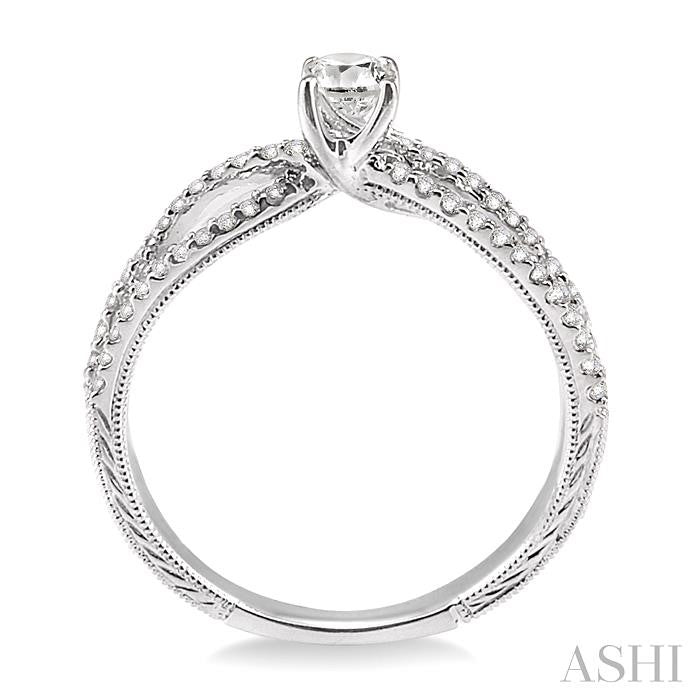 1/2 Ctw Diamond Engagement Ring with 1/5 Ct Round Cut Center Stone in 14K White Gold