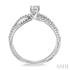 1/2 Ctw Diamond Engagement Ring with 1/5 Ct Round Cut Center Stone in 14K White Gold