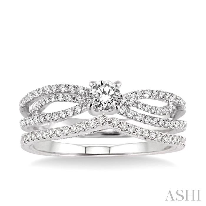 5/8 Ctw Diamond Wedding Set with 1/2 Ctw Round Cut Engagement Ring and 1/10 Ctw Wedding Band in 14K White Gold