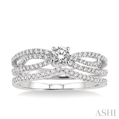5/8 Ctw Diamond Wedding Set with 1/2 Ctw Round Cut Engagement Ring and 1/10 Ctw Wedding Band in 14K White Gold