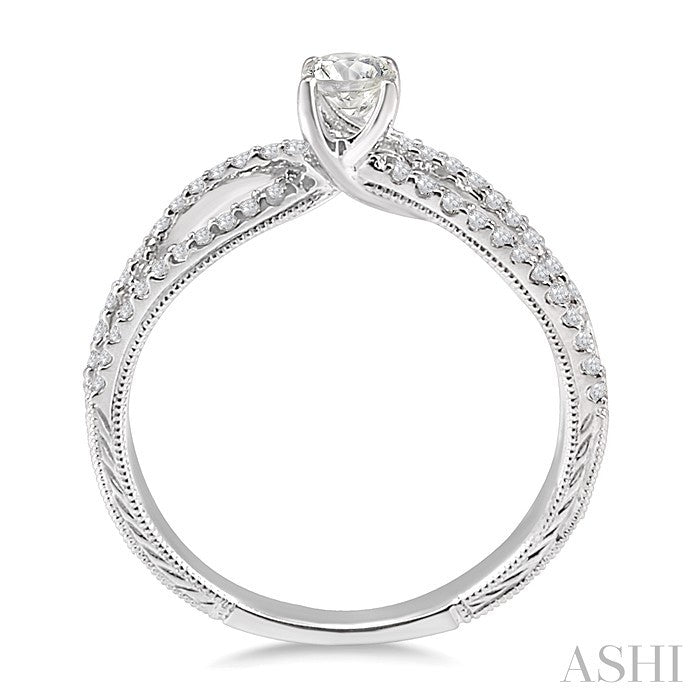 1/3 Ctw Round Cut Diamond Semi-Mount Engagement Ring in 14K White Gold