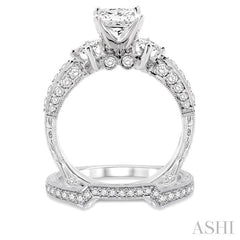 1 5/8 ctw Diamond Wedding Set with 1 1/2 ctw Princess Cut Engagement Ring and 1/5 ctw Wedding Band in 14K White Gold