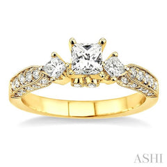 1 ctw Diamond Engagement Ring with 3/8 ct Princess Cut Center Stone in 14K Yellow Gold