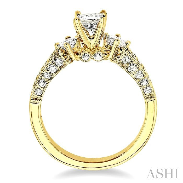 1 ctw Diamond Engagement Ring with 3/8 ct Princess Cut Center Stone in 14K Yellow Gold