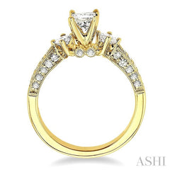 1 ctw Diamond Engagement Ring with 3/8 ct Princess Cut Center Stone in 14K Yellow Gold