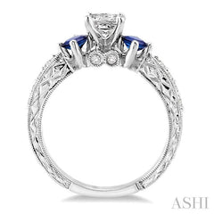 5/8 ctw Diamond and 2.9 MM Princess Cut Sapphire Engagement Precious Ring with 3/8 Ct Princess Cut Center Stone in 14K White Gold