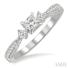 3/8 Ctw Diamond Engagement Ring with 1/5 Ct Princess Cut Center Stone in 14K White Gold