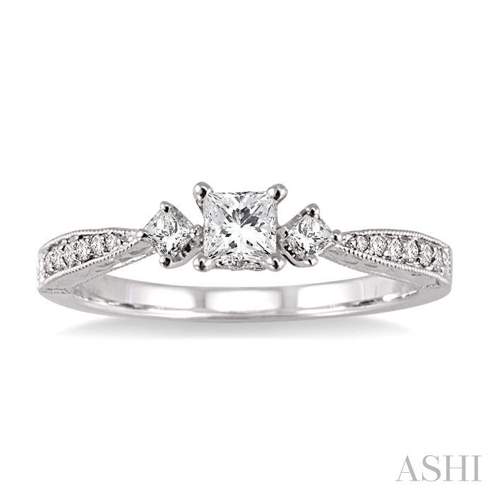 3/8 ctw Diamond Engagement Ring with 1/5 ct Princess Cut Center Stone in 14K White Gold