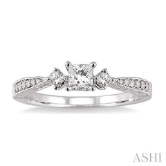 3/8 ctw Diamond Engagement Ring with 1/5 ct Princess Cut Center Stone in 14K White Gold